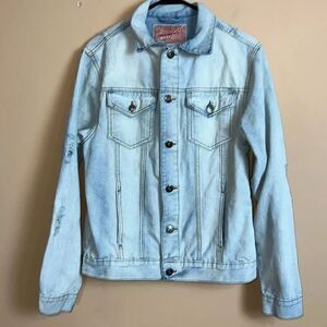 Brooklyn Cloth Distressed Acid Wash 90s Look Denim Jacket Size Small